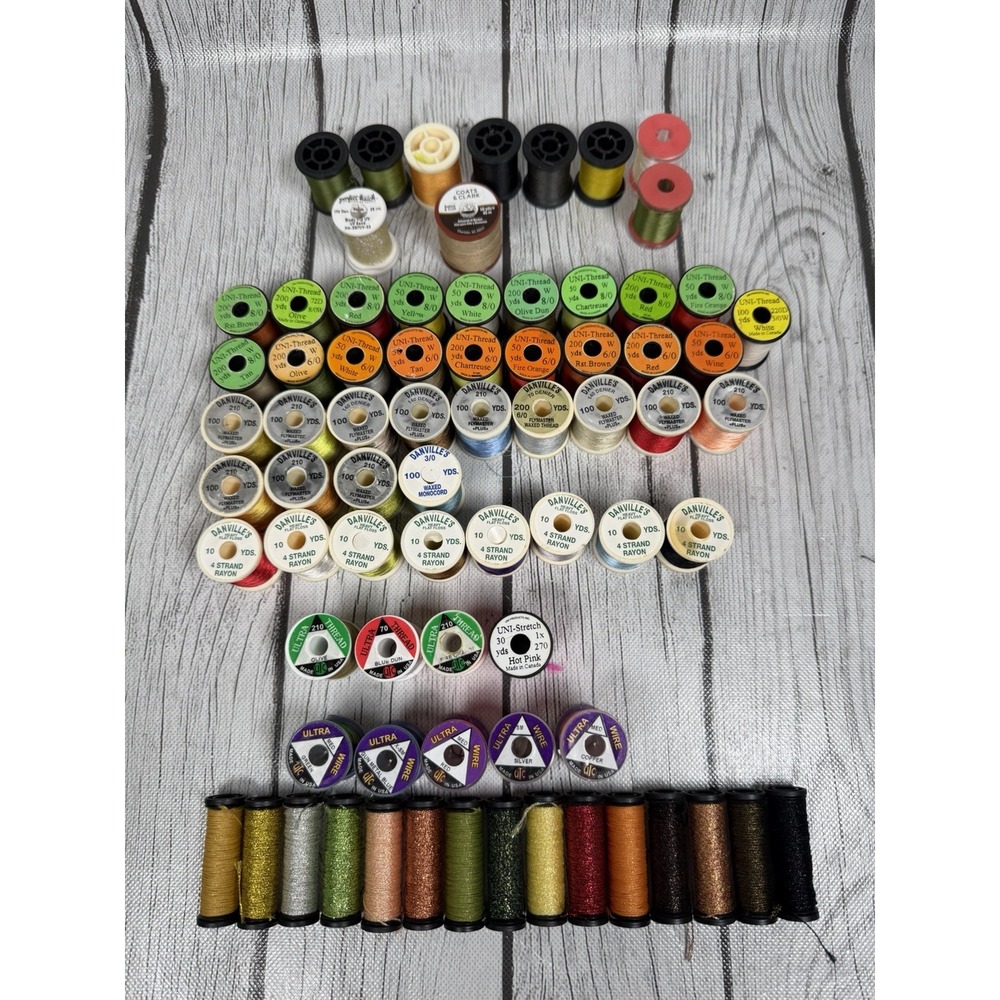 Fly Tying Material Lot - 50+ Spools UNI Thread Danville Tinsel